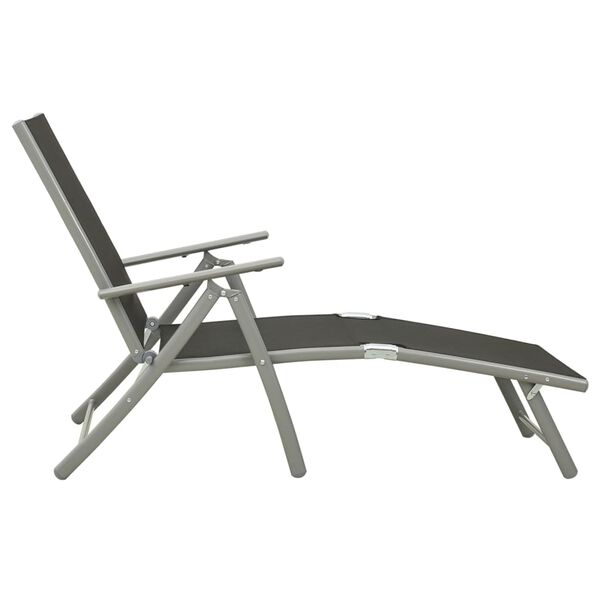 vidaXL Folding Sun Lounger Textilene and Aluminium Black and Silver