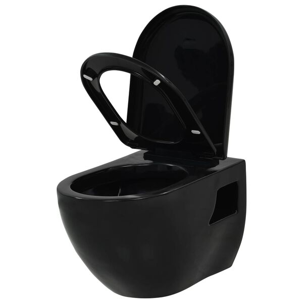 vidaXL Wall-Hung Toilet with Concealed Cistern Ceramic Black
