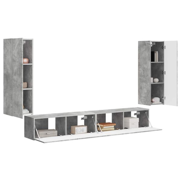 vidaXL TV Wall Cabinet Set 4 pcs Concrete Grey Engineered Wood