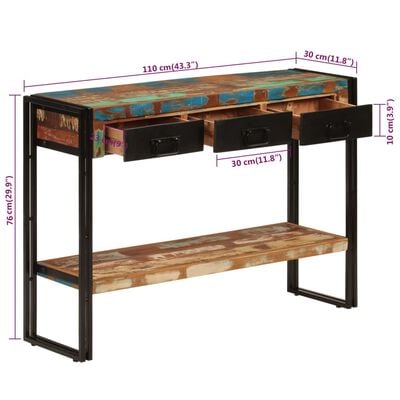 vidaXL Console Table 110x30x76 cm Solid Wood Reclaimed