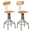 vidaXL Bar Chair | Set of 2 | Teak and Steel Grey