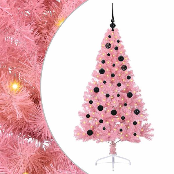vidaXL Artificial Pre-lit Christmas Tree with 150 LEDs Pink 150 cm PVC
