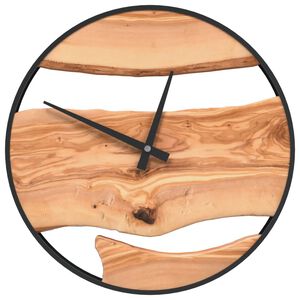 vidaXL Wall Clock Brown &Oslash;35 cm Iron and Olive Wood
