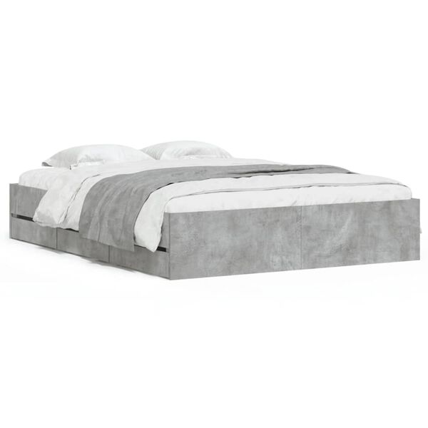vidaXL Bed Frame with Drawers without Mattress Concrete Grey 140x200 cm