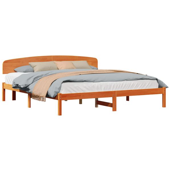 vidaXL Bed Frame with Headboard Wax Brown 200 x 200 cm Solid Pine Wood