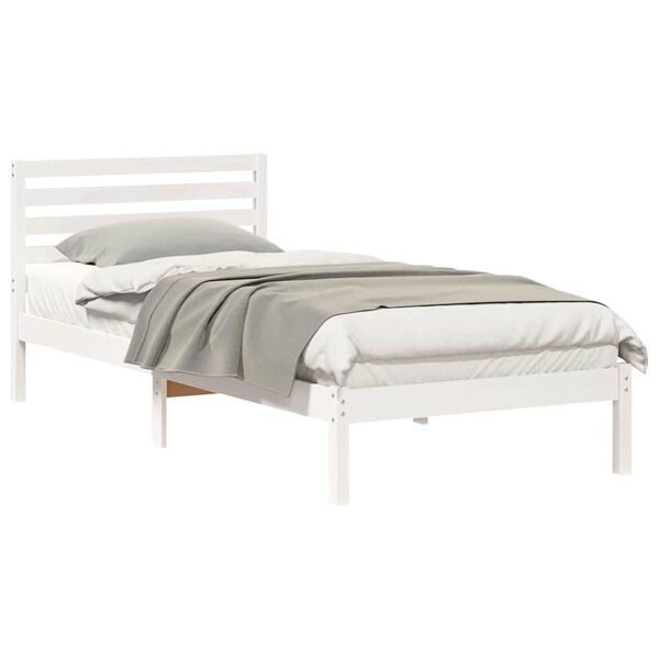 vidaXL Bed Frame with Headboard White 100 x 210 cm Solid Pine Wood