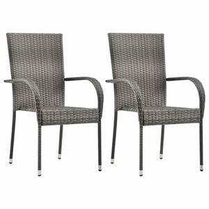 vidaXL Dining Chair | Set of 2 | Grey | Poly Rattan | Standard | Stackable