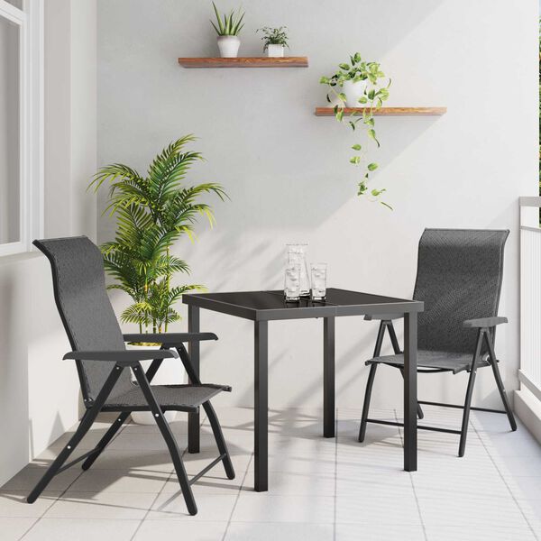vidaXL Garden Dining Set 3 pcs Grey Powder-Coated Steel