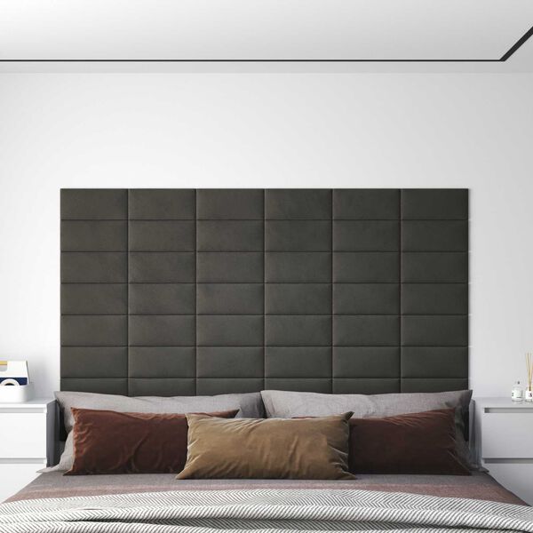 vidaXL Wall Headboard 12 pcs Dark Grey 30 x 15 cm Velvet