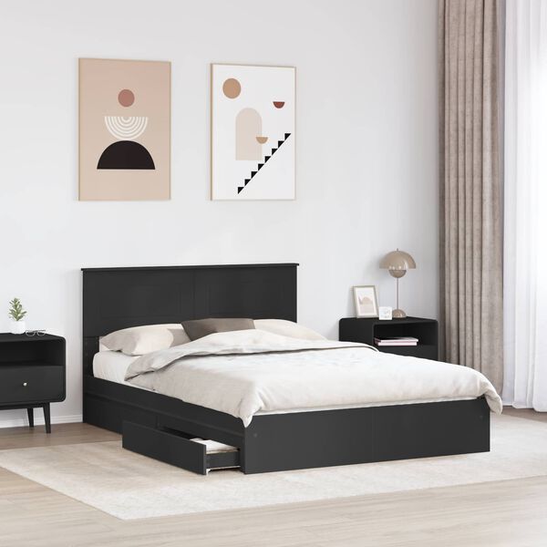 vidaXL Storage Bed with Headboard Black 150 x 200 cm Engineered Wood