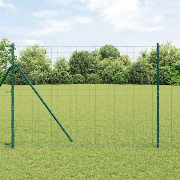 vidaXL Fence with Post Green 1.6 x 10 m Steel and PVC