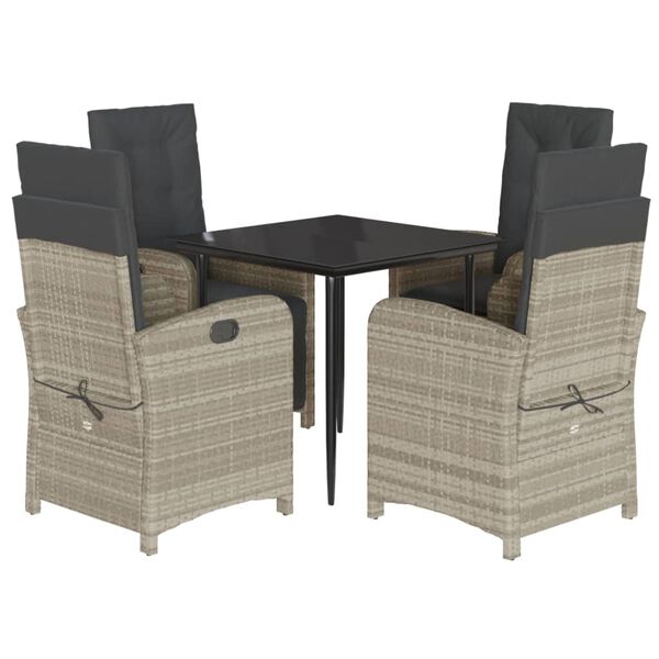 vidaXL 5 Piece Garden Dining Set with Cushions Light Grey Poly Rattan
