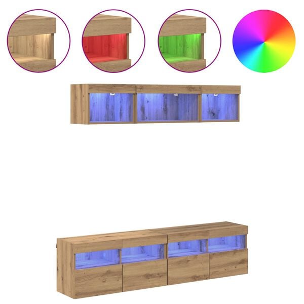 vidaXL TV Wall Units with LED 5 pcs Artisan Oak 80 x 30 x 40 cm
