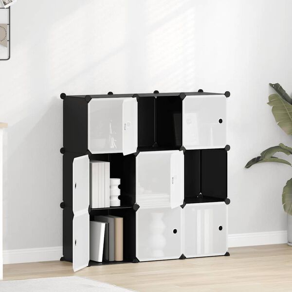 vidaXL Storage Cube Organiser with 9 Cubes and Doors Black PP