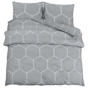vidaXL Duvet Cover Set Grey and White 140x200 cm Cotton