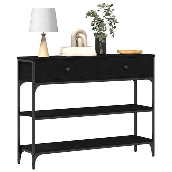 vidaXL Console Table Black Oak 100 x 25 x 75 cm Engineered Wood