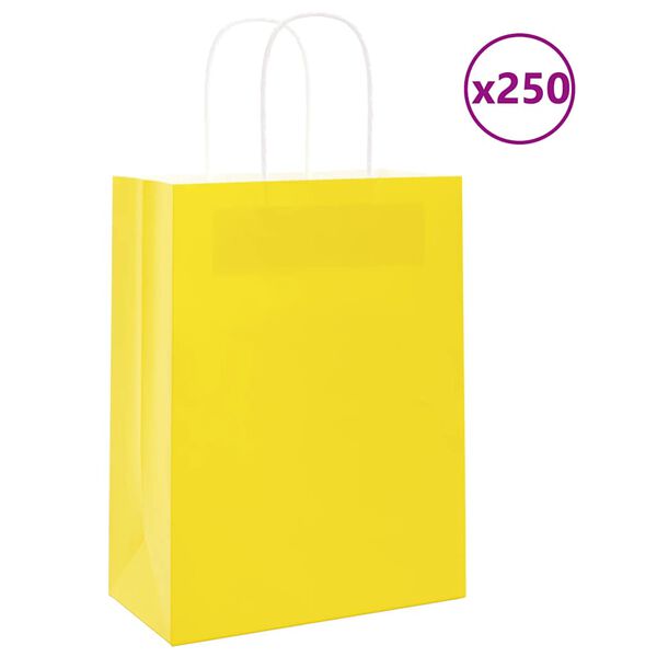 vidaXL Paper Bags 250 pcs with Handles Yellow 21x11x28 cm