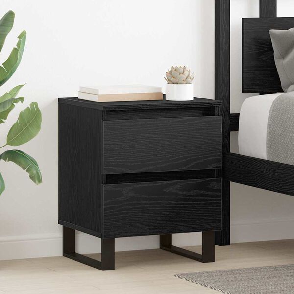 vidaXL Bedside Cabinet Black Oak 40 x 35 x 50 cm Engineered Wood