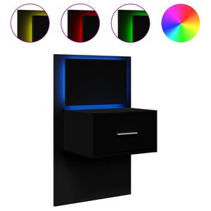 vidaXL Wall-mounted Bedside Cabinet with LED Lights Black