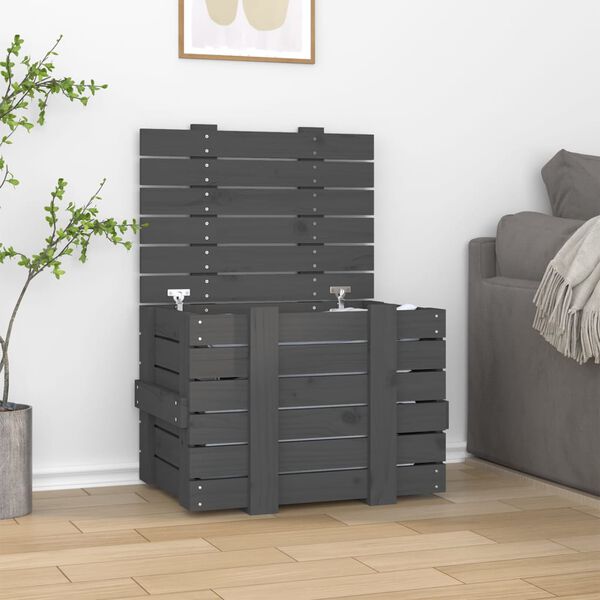 vidaXL Storage Box Grey 58x40.5x42 cm Solid Wood Pine