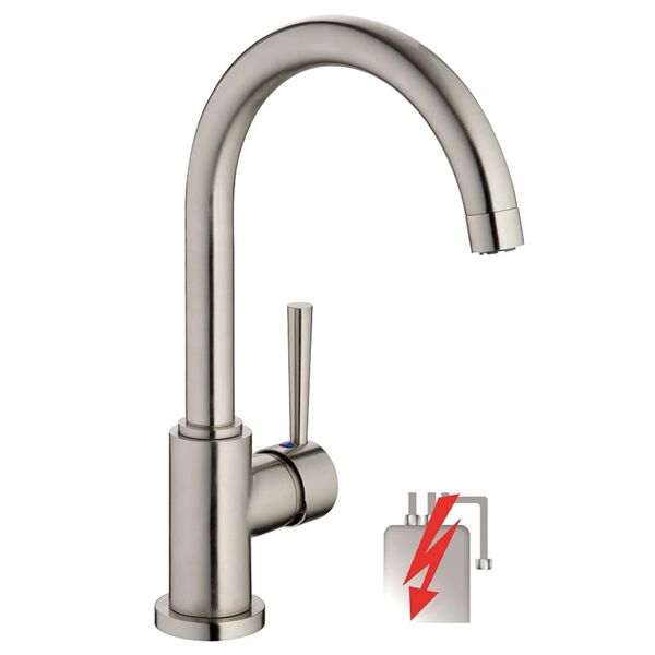 SCH&Uuml;TTE Sink Mixer with Round Spout CORNWALL Low Pressure Stainless Steel Look