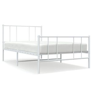 vidaXL Metal Bed Frame without Mattress with Footboard White 107x203cm