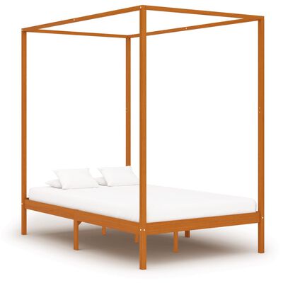 vidaXL Canopy Bed Frame Honey Brown Solid Pine Wood 120x200 cm