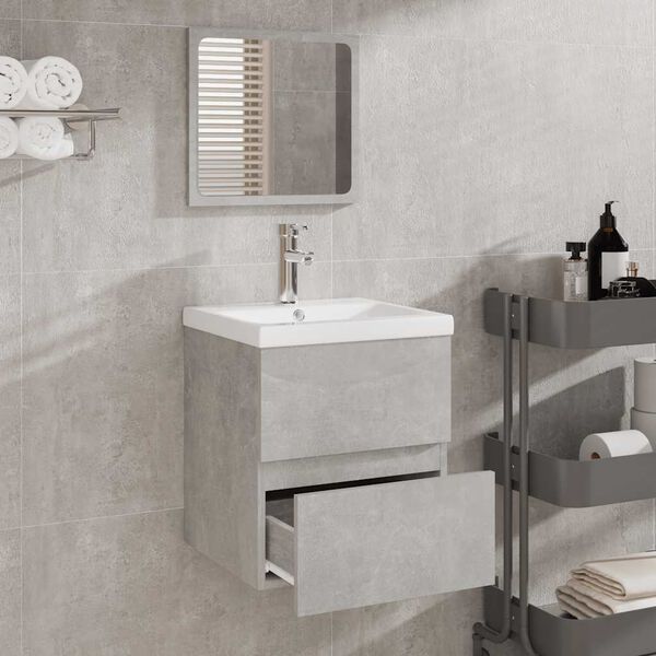 vidaXL Bathroom Cabinet with Mirror Concrete Grey Engineered Wood