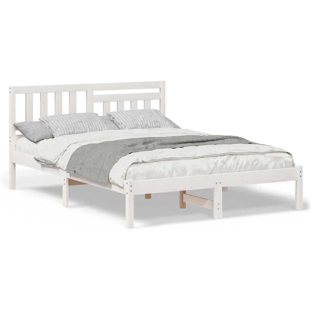 vidaXL with Headboard White 140 x 190 cm Solid pine wood