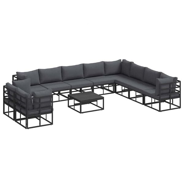 vidaXL Garden Sofa Set with Cushion Black Aluminium