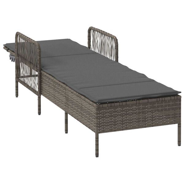 vidaXL Sun lounger Reclining 1-person Grey 157 x 55 x 92cm Poly Rattan