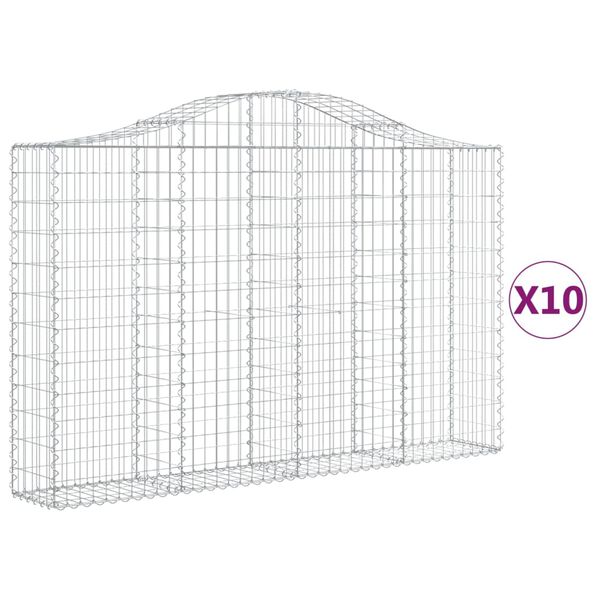 vidaXL Arched Gabion Baskets 10 pcs 200x30x120/140 cm Galvanised Iron