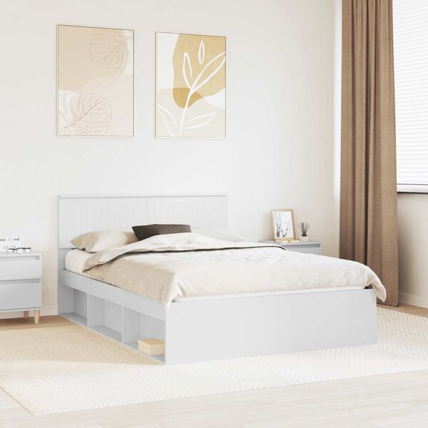 vidaXL Bed Frame with Headboard White 140 x 200 cm Solid Pine Wood