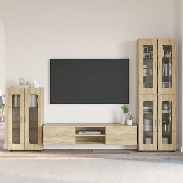 vidaXL TV Cabinet Set with Drawer with Door Sonoma Oak Engineered Wood