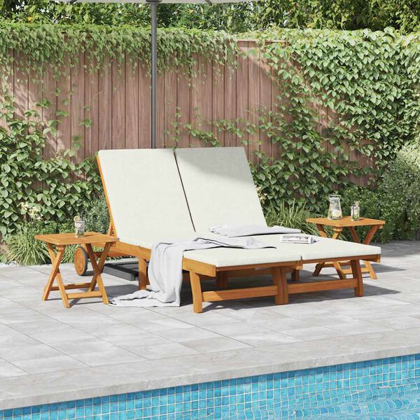 vidaXL Sun Lounger Reclining Cream White Solid Acacia Wood