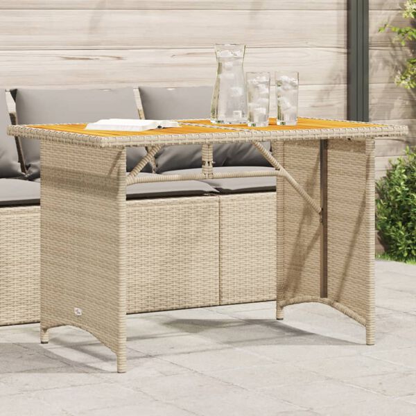 vidaXL Garden Table with Wooden Top Beige 110x68x70 cm Poly Rattan