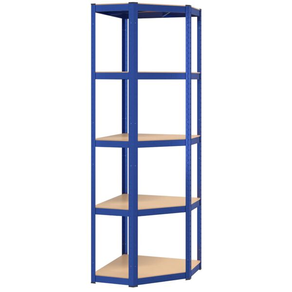 vidaXL 5-Layer Corner Shelf Blue Steel&Engineered Wood