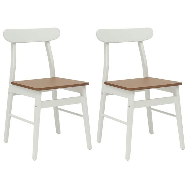 vidaXL Dining Chair 2 pcs White and Natural Solid Wood