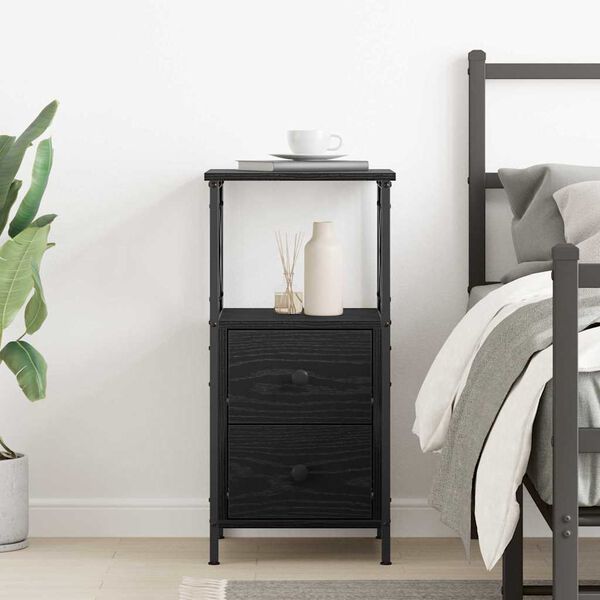 vidaXL Bedside Cabinet Black Oak 34 x 35.5 x 70 cm Engineered Wood