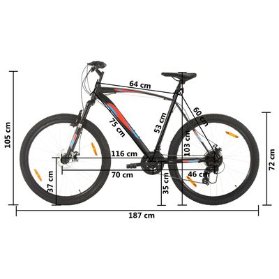 vidaXL Mountain Bike 21 Speed 29 inch Wheel 53 cm Frame Black