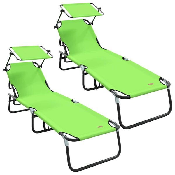 vidaXL Folding Sun Lounger Folding 2 pcs Green 190 x 57 x 81 cm Oxford