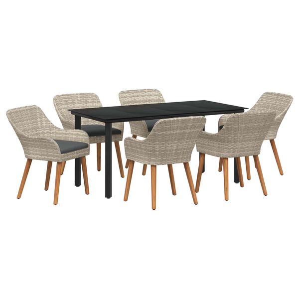 vidaXL Garden Dining Set with Cushion 7 pcs Light Grey Poly Rattan