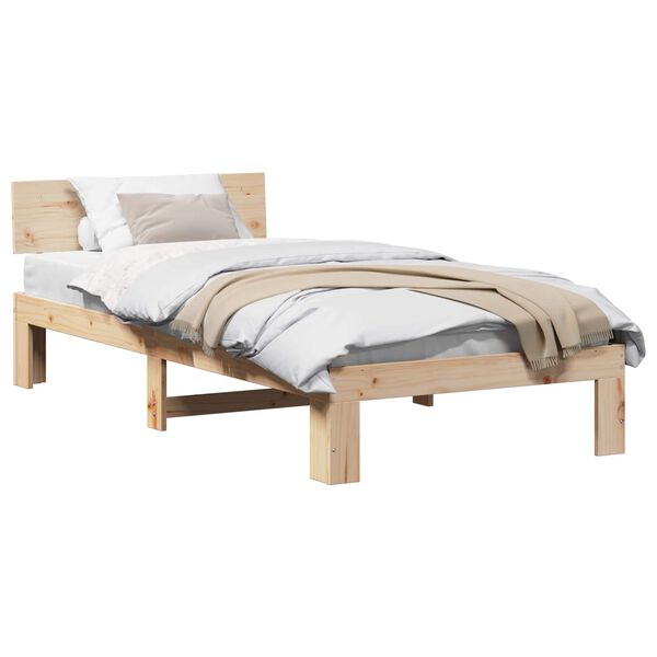 vidaXL Bed Frame with Headboard Natural 90 x 190 cm Solid Pine Wood