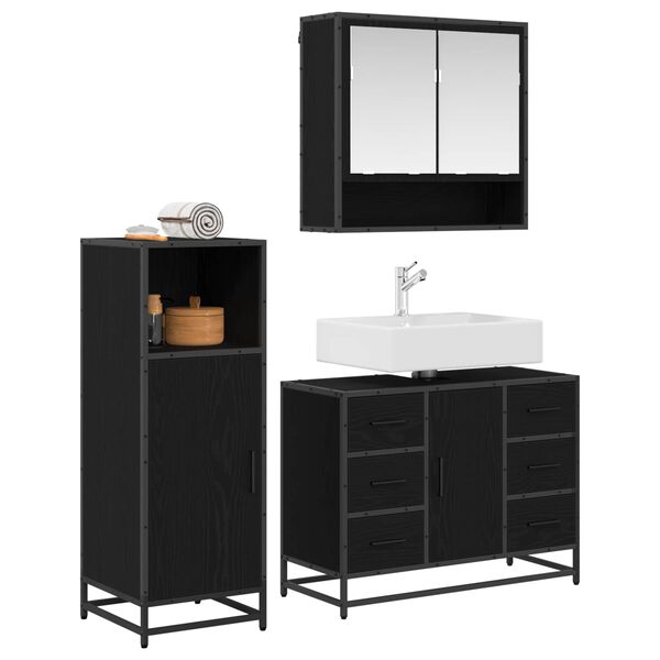 vidaXL Bathroom Furniture Set 3 pcs Black Oak Engineered Wood