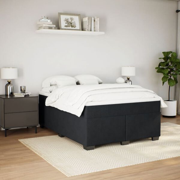 vidaXL Box Spring Bed with Mattress Black 140x200 cm Velvet