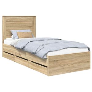 vidaXL Bed Frame with Drawer Sonoma Oak 75 x 190 cm Engineer Wood