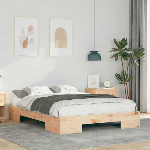 vidaXL Floor Bed Frame with Storage Brown 140 x 190 cm Solid pine wood