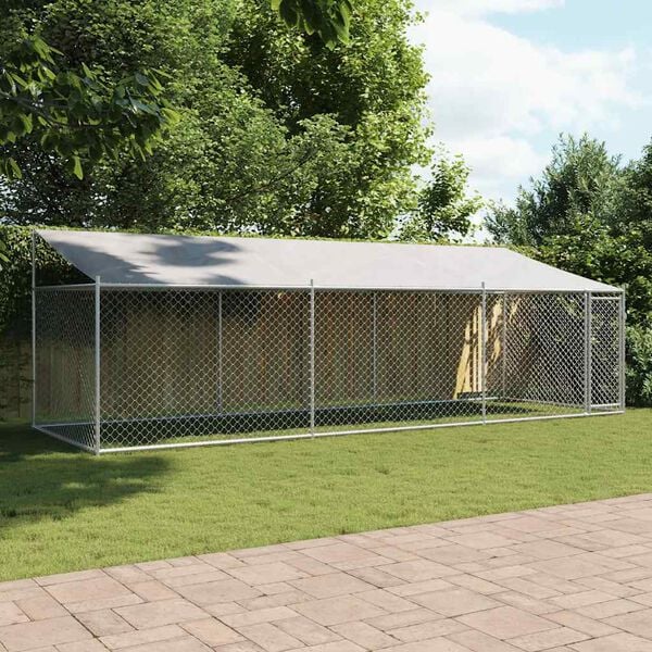 vidaXL Dog Cage with Roof and Door Grey 6x2x2 m Galvanised Steel