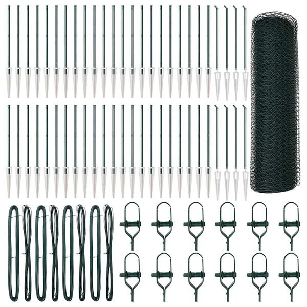 vidaXL Fence Post Green 100 x 0.4 m (25 mm mesh) Steel and PVC