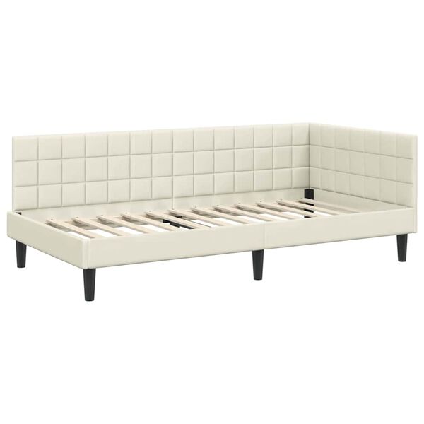 vidaXL Corner Bed Frame with Headboard Cream 90 x 200 cm Velvet